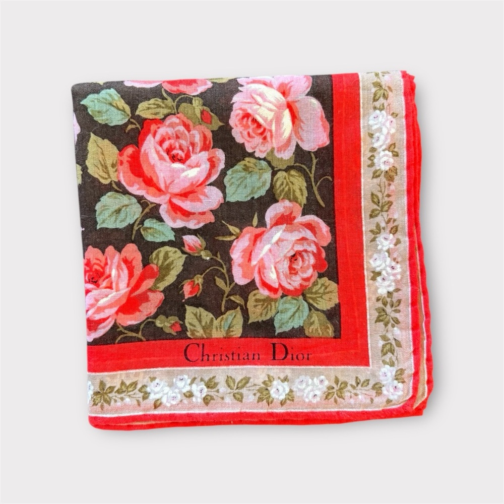 DIOR Floral Cotton Rose Pattern Scarf - Picture 3 of 6